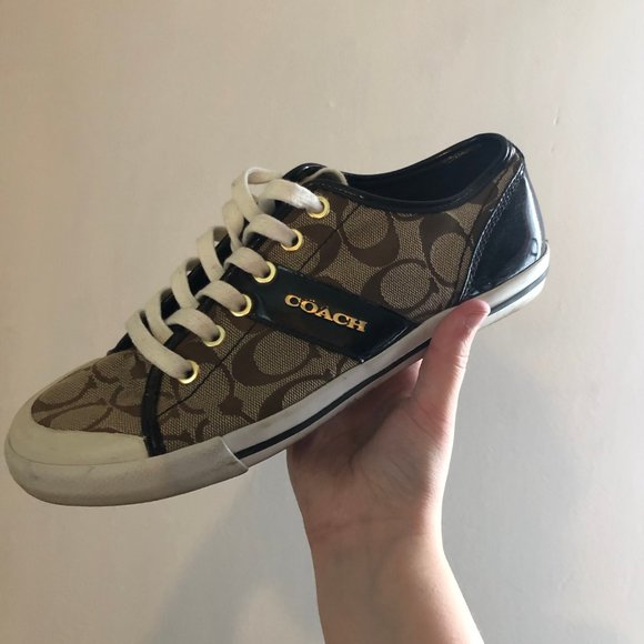 COACH SNEAKERS GOLD BROWN WHITE SHOES VINTAGE - Picture 1 of 6